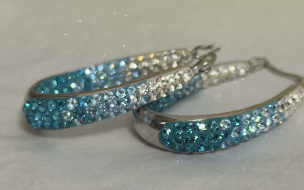 Brilliance Fine Sterling Silver Teal & White Ombre Crystal Hoop Earrings